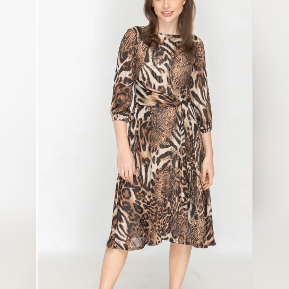 Dana Buchman 3/4 Sleeve Animal Print Midi Dress
